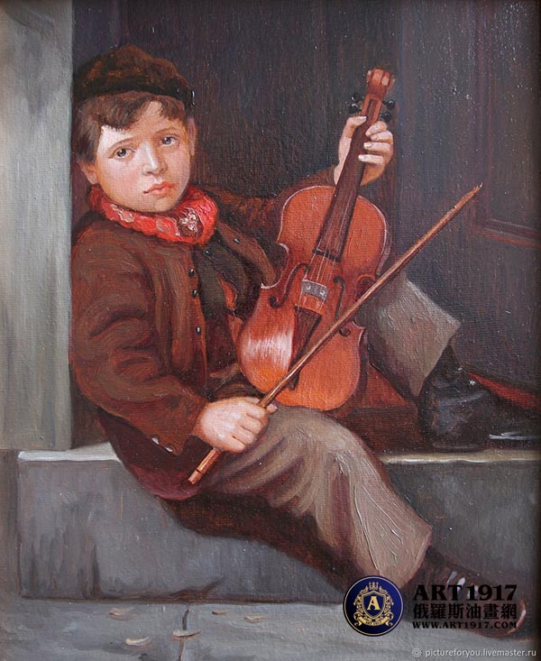 拉小提琴的男孩名画图片